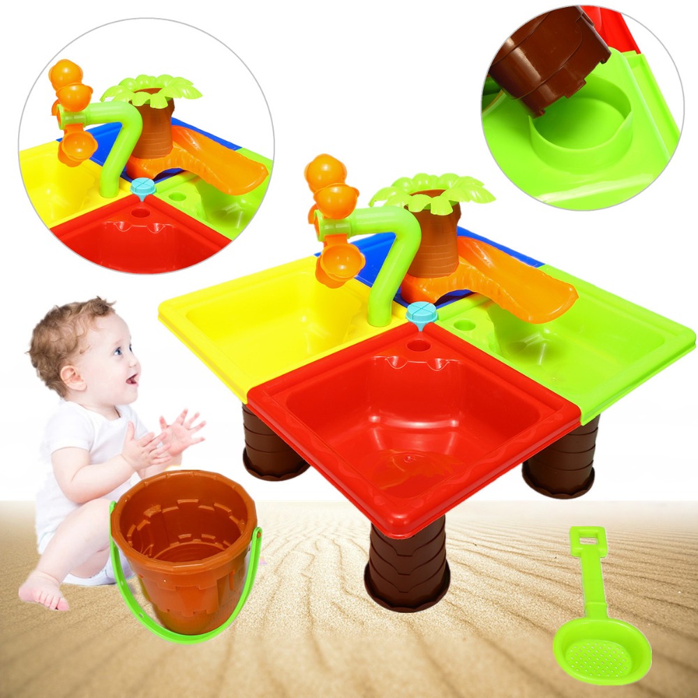 22Pcs Sand Water Round/Square Table Box Kids Children Outdoor Activity Beach Toy Play Set Four Separated Bright Colour Funny Toy