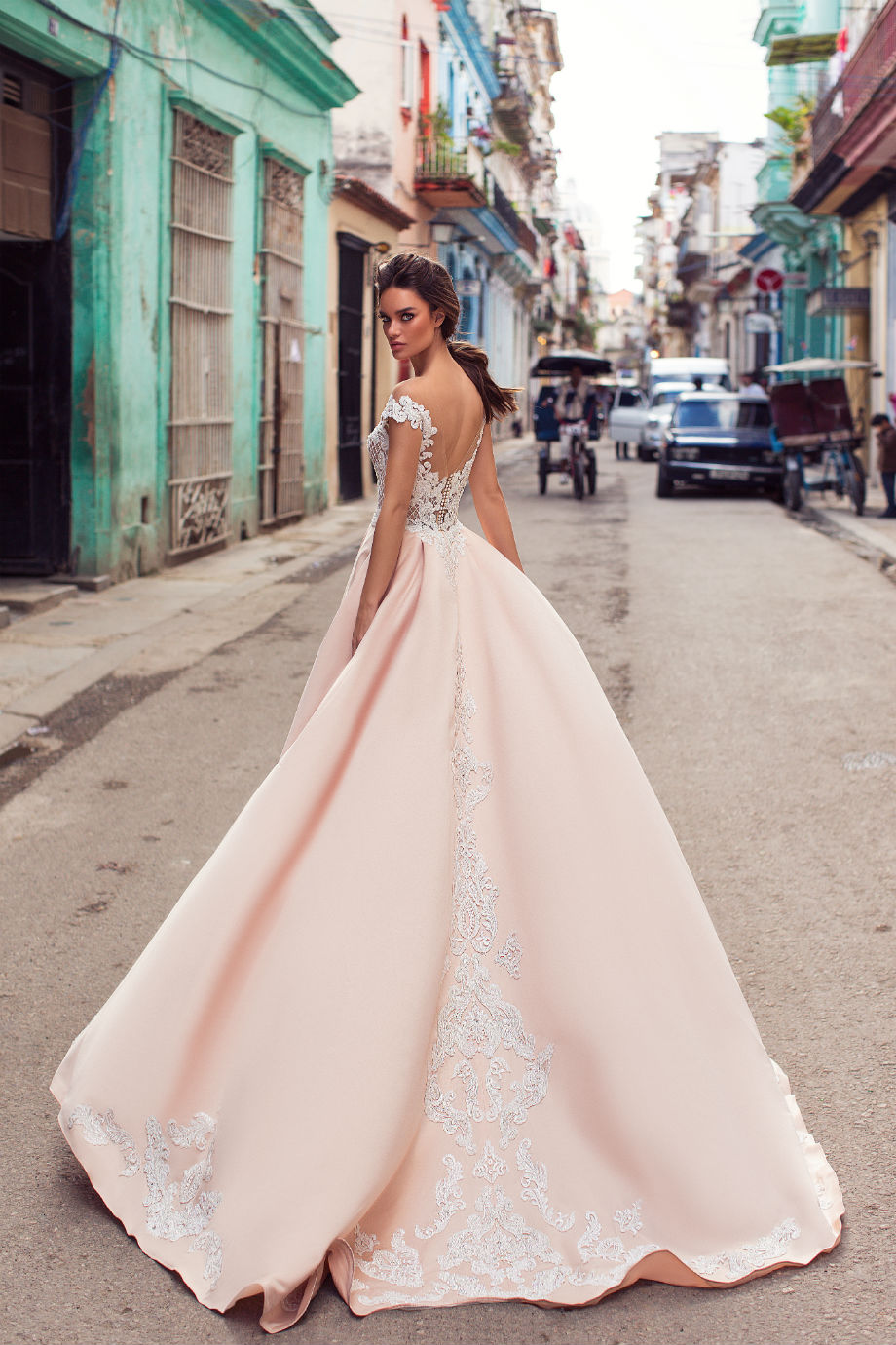 Gorgeous Mermaid Wedding Dresses With Detachable Train Pink Satin White Lace Appliques Off The Shoulder Boho Wedding Dress Bohemian Gowns