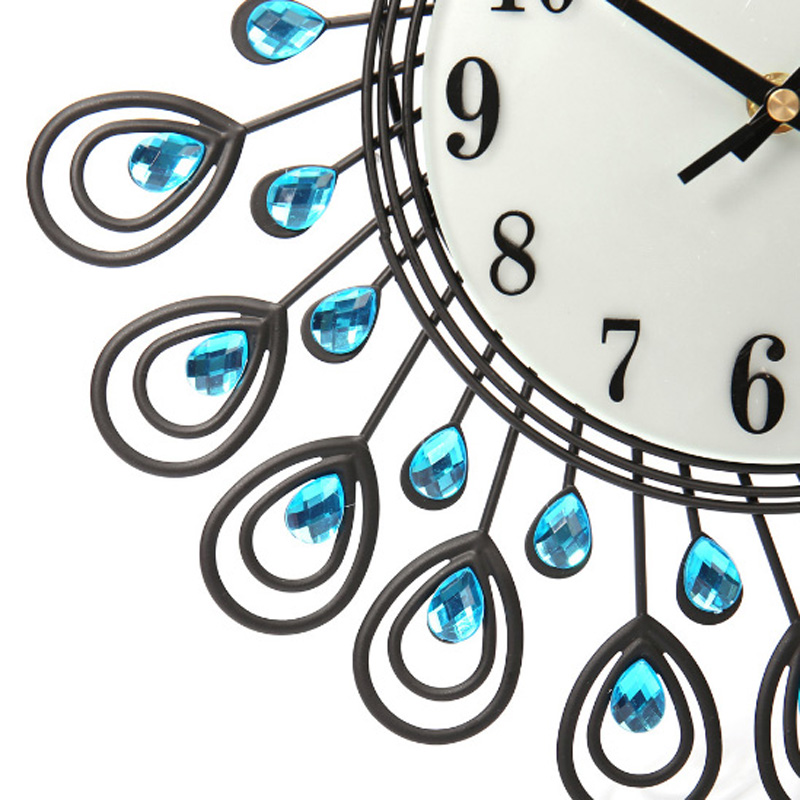 Home Decor Creative Gold Peacock Large Wall Clock Metal Living Room Wall Watch