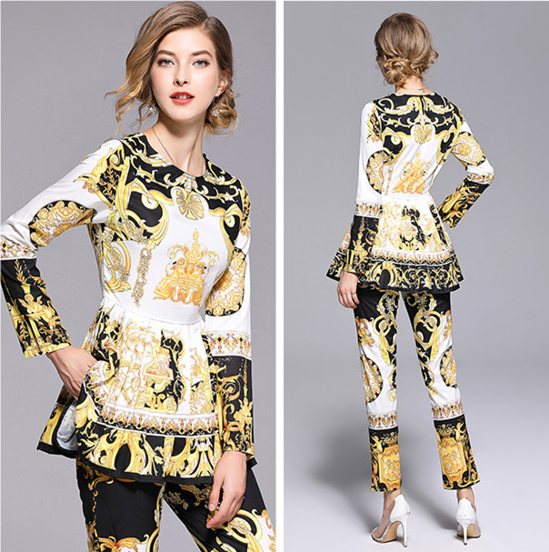 Spring Summer Fall Runway Two Piece 2pcs Women Ladies Casual Party Sets Vintage Print Crew Neck Long Sleeve Shirt Blouse Pants Suits Outfits, White
Spring Summer Fall Runway Two Piece 2pcs Women Ladies Casual Party Sets Vintage Print Crew Neck Long Sleeve Shirt Blouse Pants Suits Outfits, White