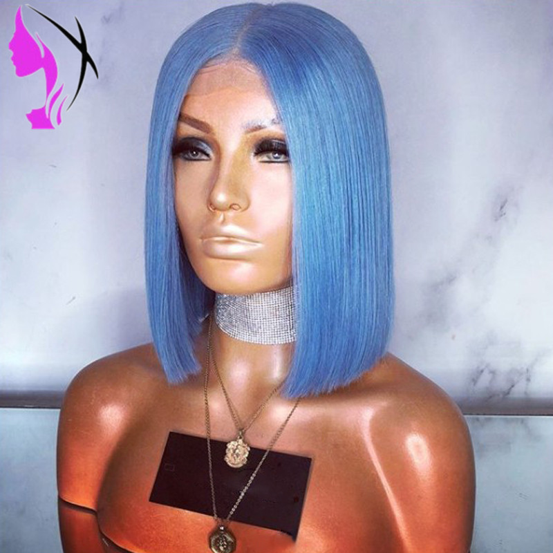 14 Inches Straight Simulation Human Hair synthetic Lace Front Wig 180 Density Bob Wig Blue Wig Heat Resistant Short Wigs for Black Women