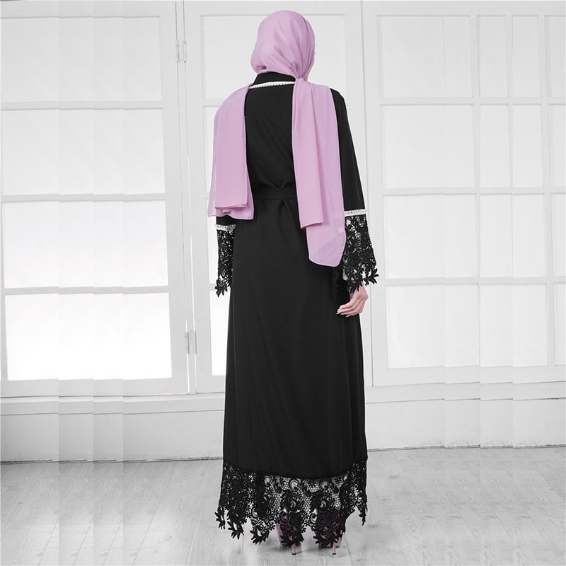 Dubai Caftan Abaya Kaftan Turkey Women Muslim Lace Pearl Dress Fashion White Robe Turkish Female Musulmane Cardigan Long dresses With Belt
