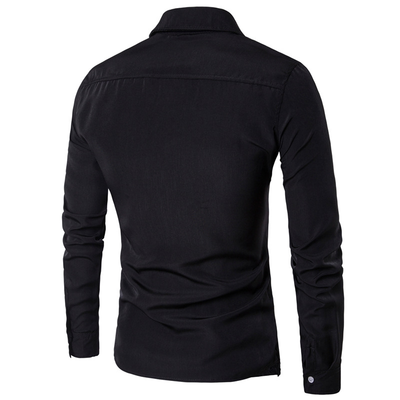 New 2018 Fashion Casual Wholesale Men Off Two Fake Piece Two-Door Collar Garment Leisure Dress Shirt Long Sleeve Shirts - view 5