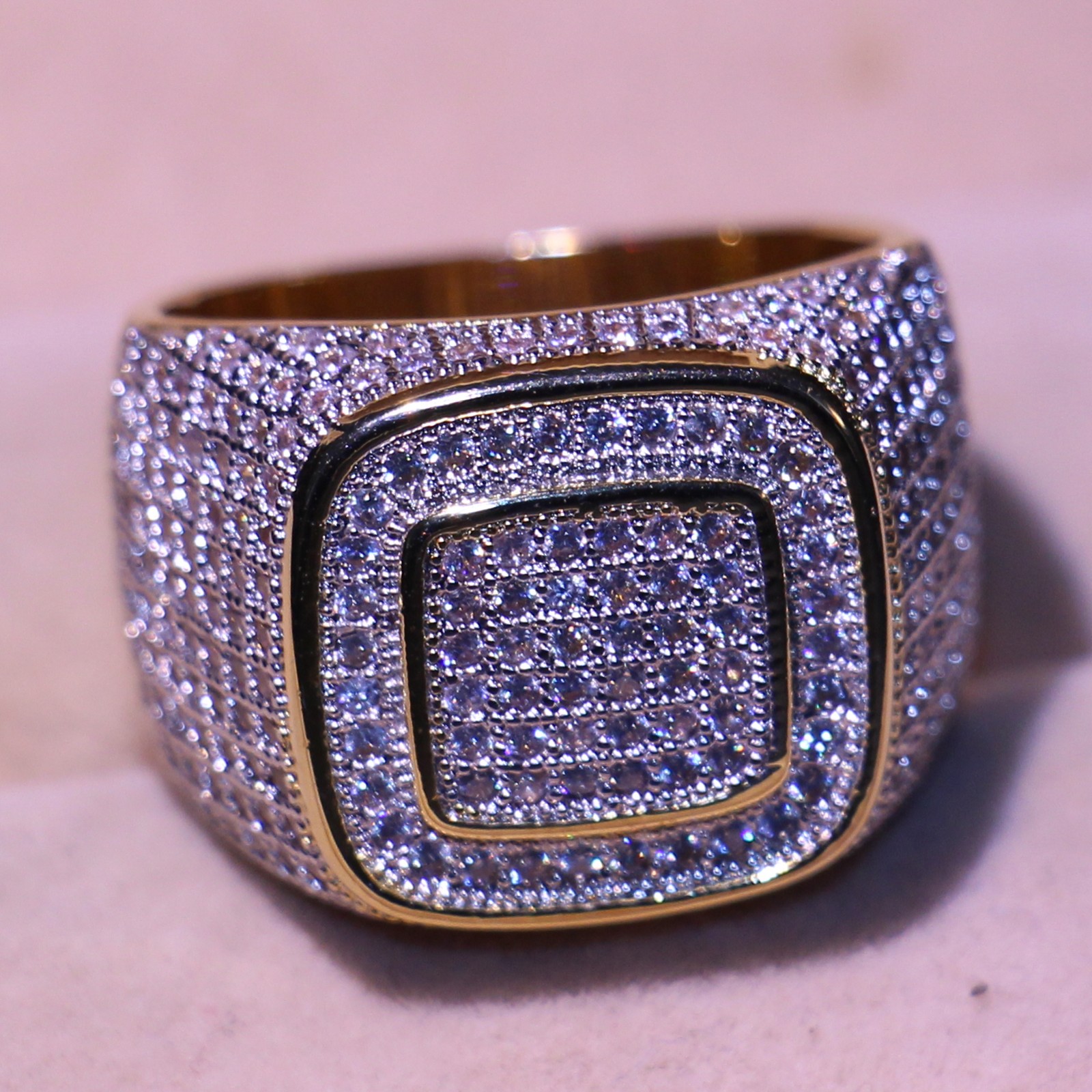 Stunning Brand Desgin Luxury Jewelry 925 Sterling Silver Gold Filled Pave Full White Sapphire CZ Diamond Men Wedding Finger Band Ring Gift