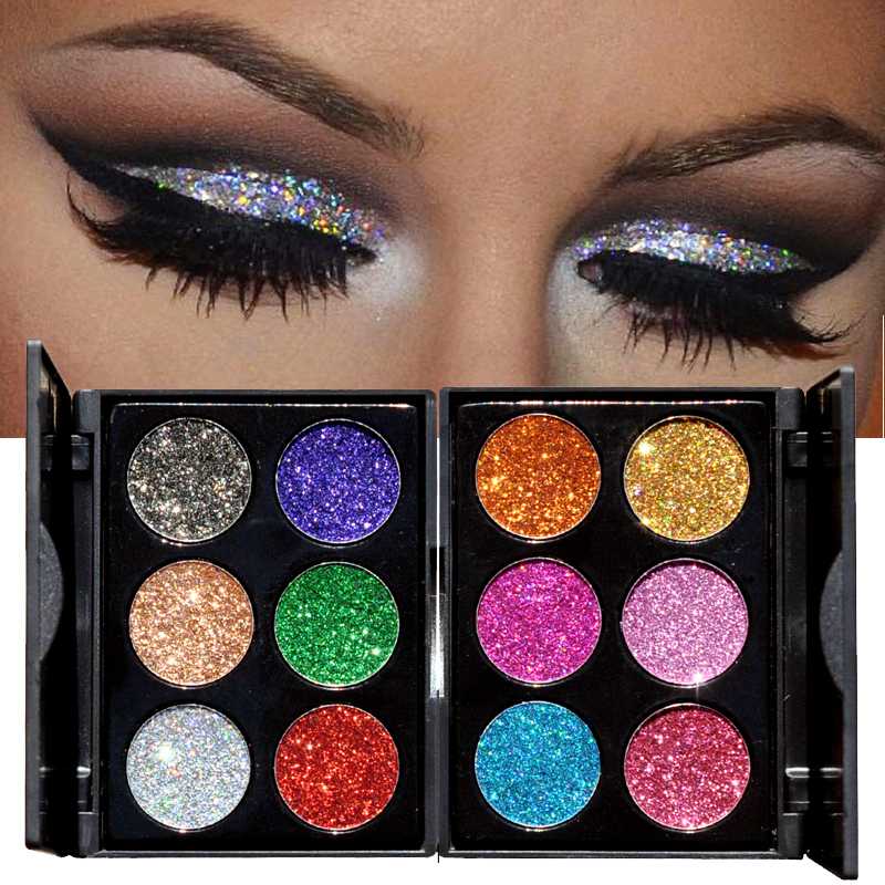 2018 Makeup 6 Colors Waterproof Glitter Eyeshadow Palette Shining Metals Powder Shimmer Eye Shadow Pigments Kits Diamond Make Up