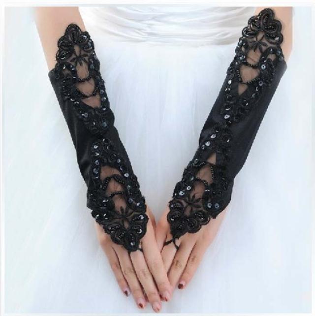 New Arrival Lace Satin Bridal Gloves Below Elbow Length Sequins Beads Design Four Colors Bride Gloves