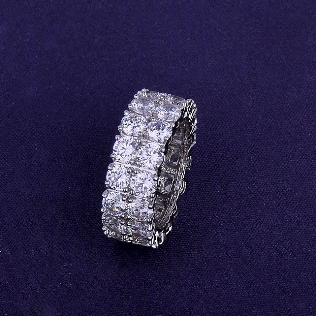 Two Row Solitaire Men039s Ring Copper Charm Gold Silver Color Cubic Zircon Iced Out RING Fashion Hip Hop Jewelry1060585