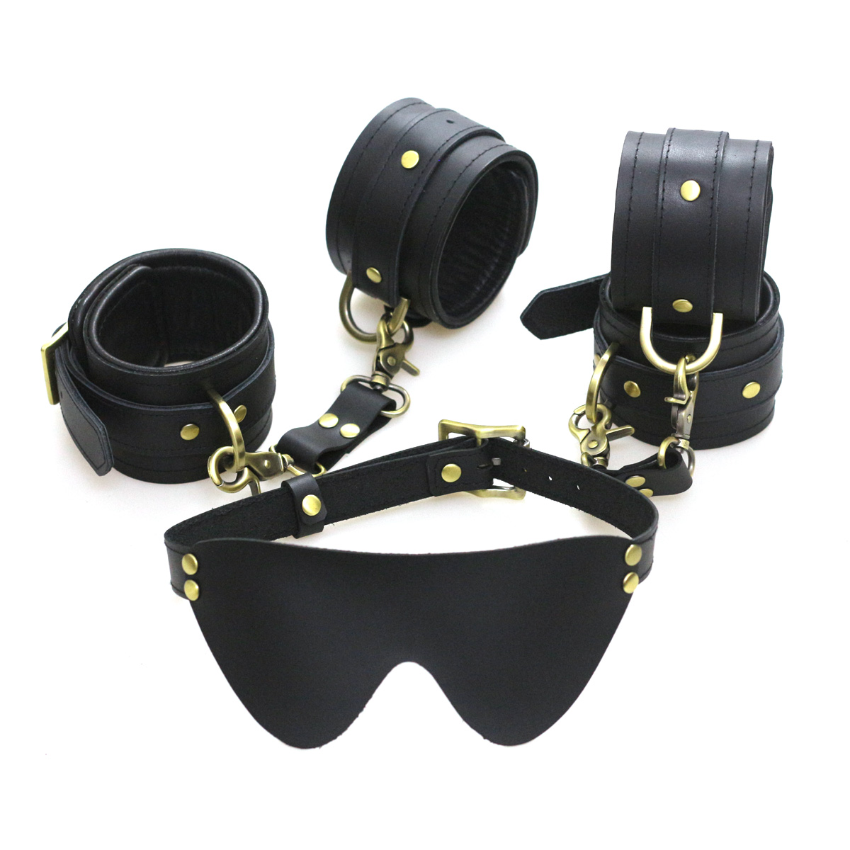 Noir en cuir jeux pour adultes couple bondage lit contentions kit menotté bondage pour menottes adultes poignets de cheville hogtie bandeau