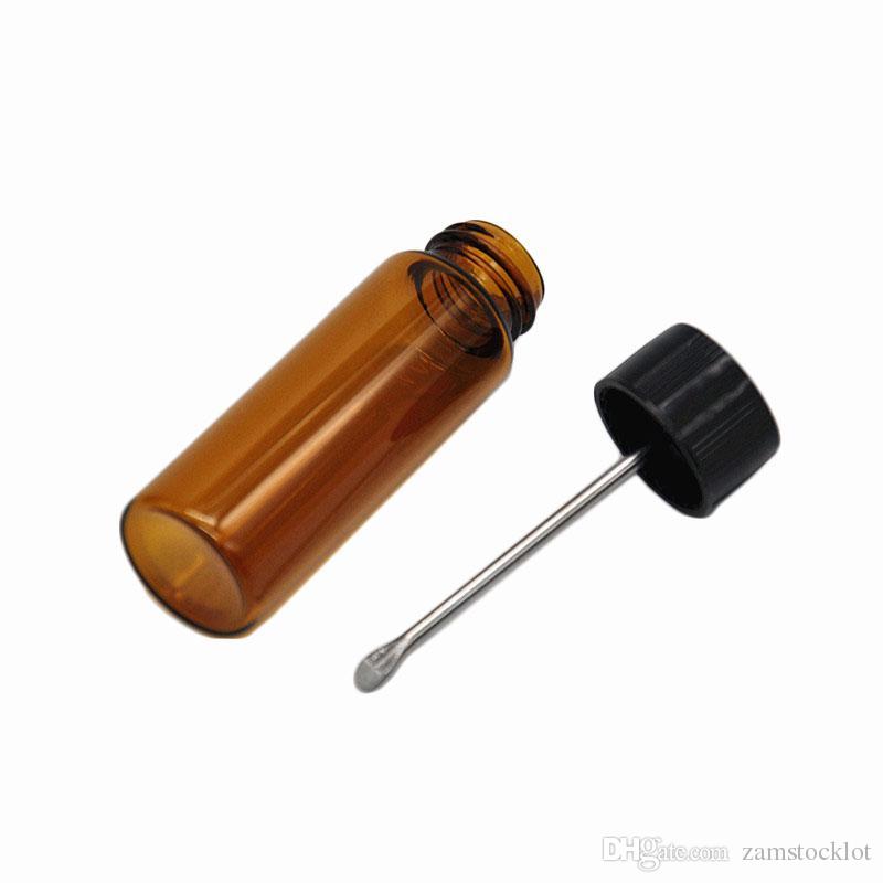 

HoneyPuff Clear/Brown Glass Snuff metal Vial Spoon Spice Bullet Snorter box storage bottle Height 65MM Smoking stash jar mixed color