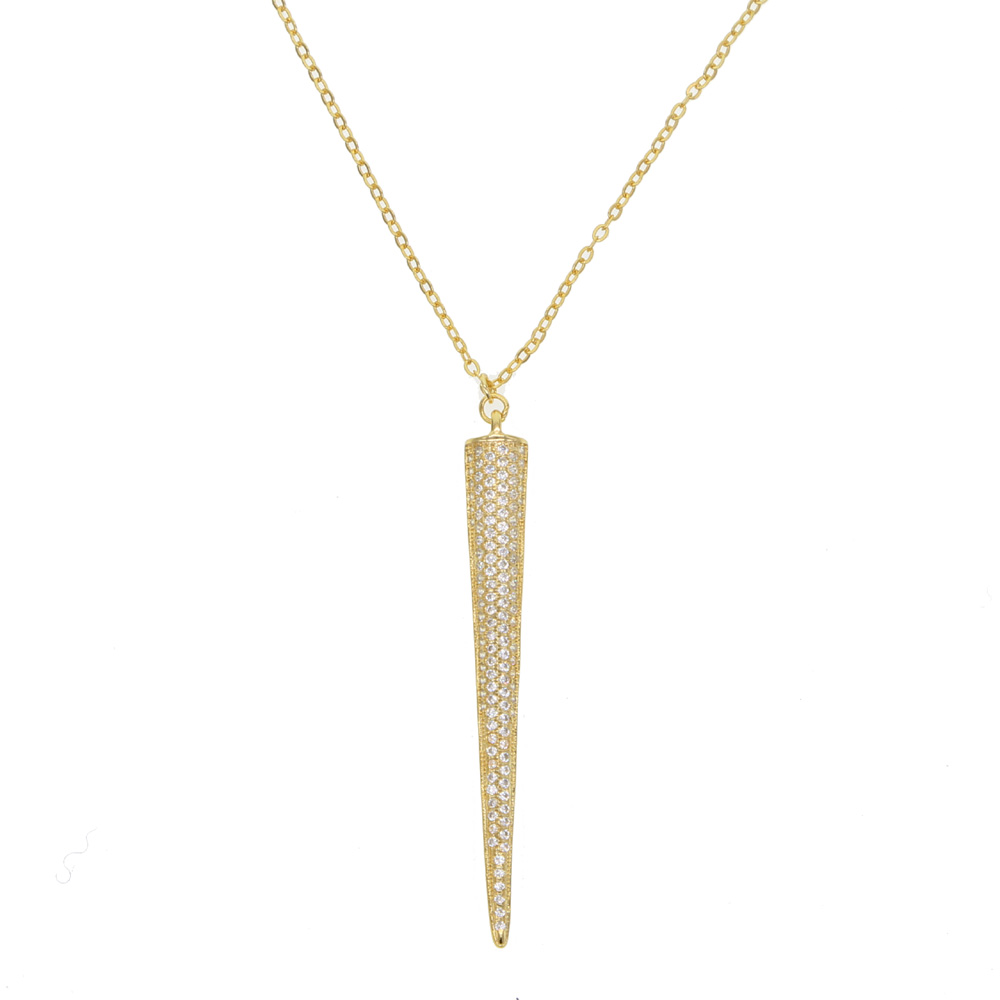 100% 925 sterling silver spike micro pave cz bar spike pendant necklace HIP HOP rock high quality silver women jewelry