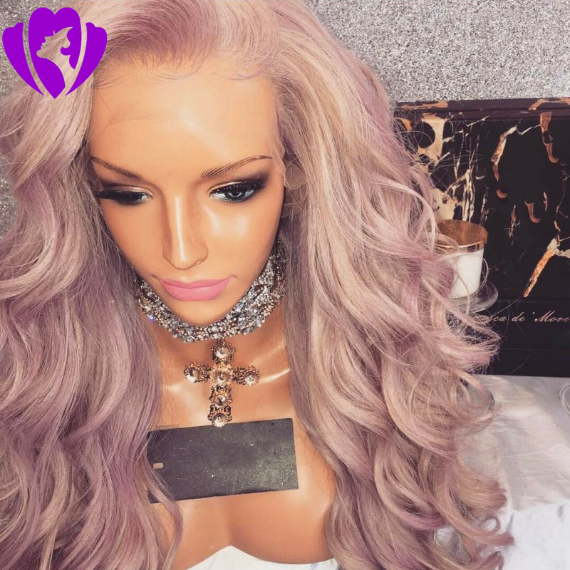 purple body wave synthetic lace front wig with free parting natural look purple heat resistant fiber hair for white woman