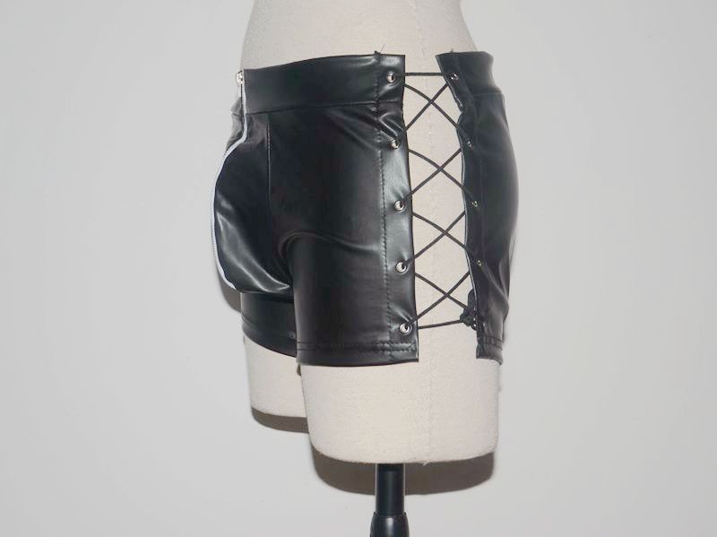 Men's Faux Leather Short Sleeve Tops and Shorts Underwear Sexy Lingerie 2 Piece Set Men Clubwear Nightclub Erotic Lingeries S18101509