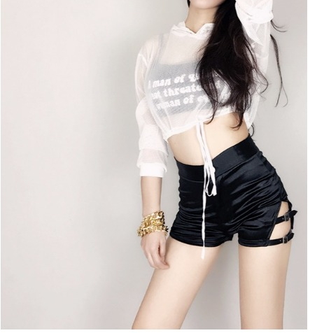 European fashion womens sexy high waist bodycon tunic hollow out cutout hot performance dancing shorts plus size SMLXL