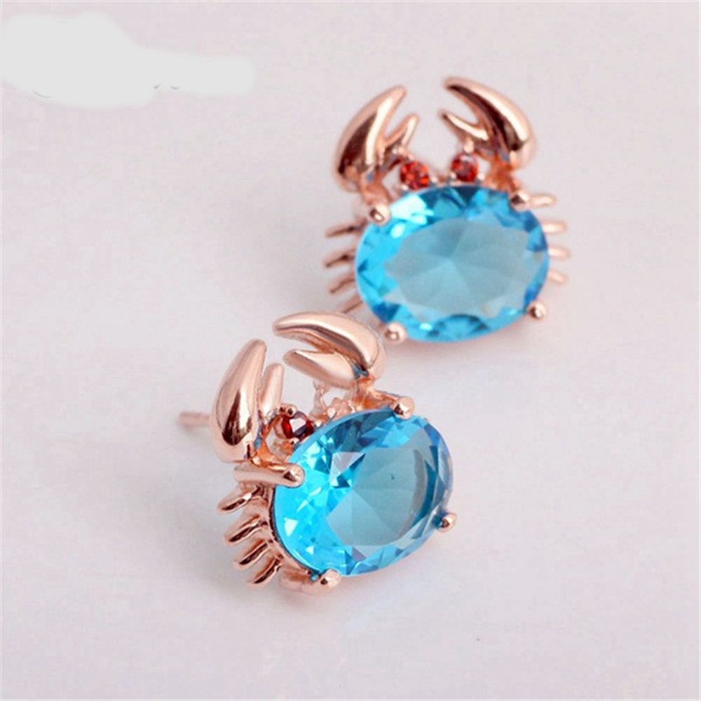 Ruby Amethyst Blue Crystal Stud Earrings Cute Animal Earrings For Women Girls 18k Rose Gold Filled Fashion Jewelry Gift Lovely Earrings
