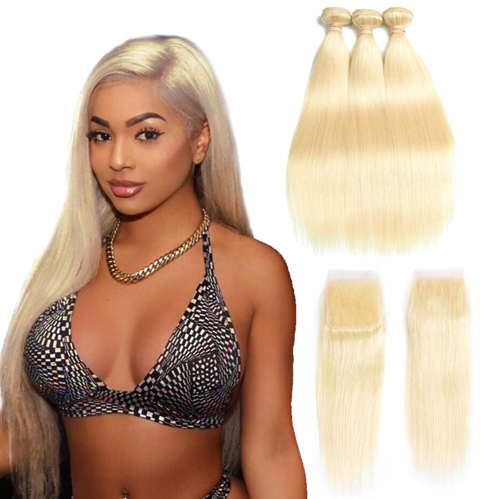 #613 Bundles With Lace Frontal Honey Blonde Color Brazilian Straight Remy Hair Weave 3 Bundles with 13*4 Frontal 4x4 Lace Closure, Straight with closure
#613 Bundles With Lace Frontal Honey Blonde Color Brazilian Straight Remy Hair Weave 3 Bundles with 13*4 Frontal 4x4 Lace Closure, Straight with closure