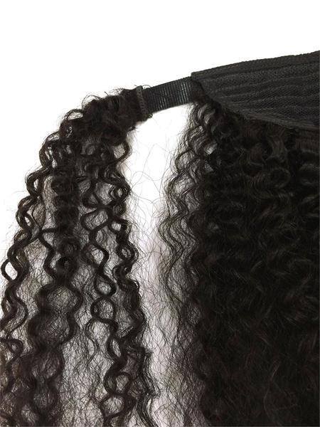 Kinky curly Pony Tail hairpiece 140g High Quality Human Ponytail Hair Tight Wrap Around Human Hair Ponytail 10-22inch natural black 1b
