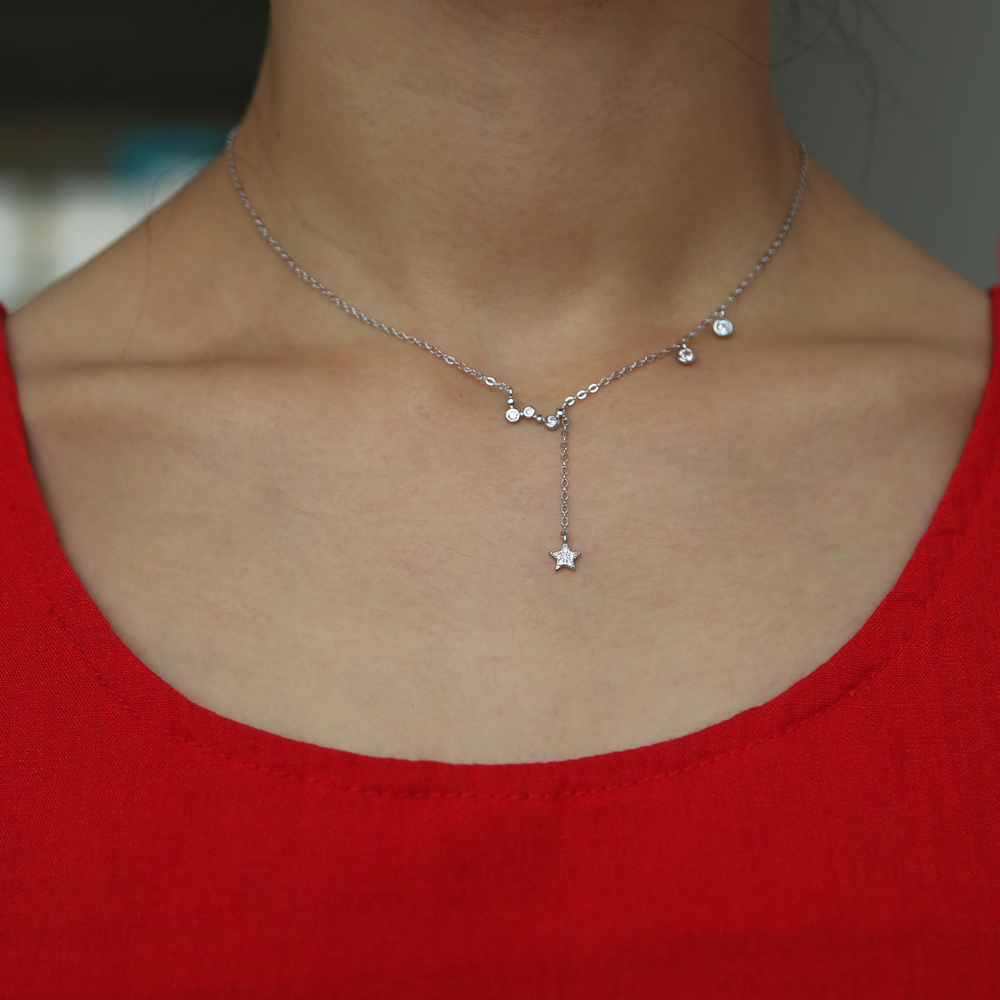 2018 delicate 925 sterling silver jewelry cute star drop charm necklace minimal design 2018 Christmas gift silver jewelry
