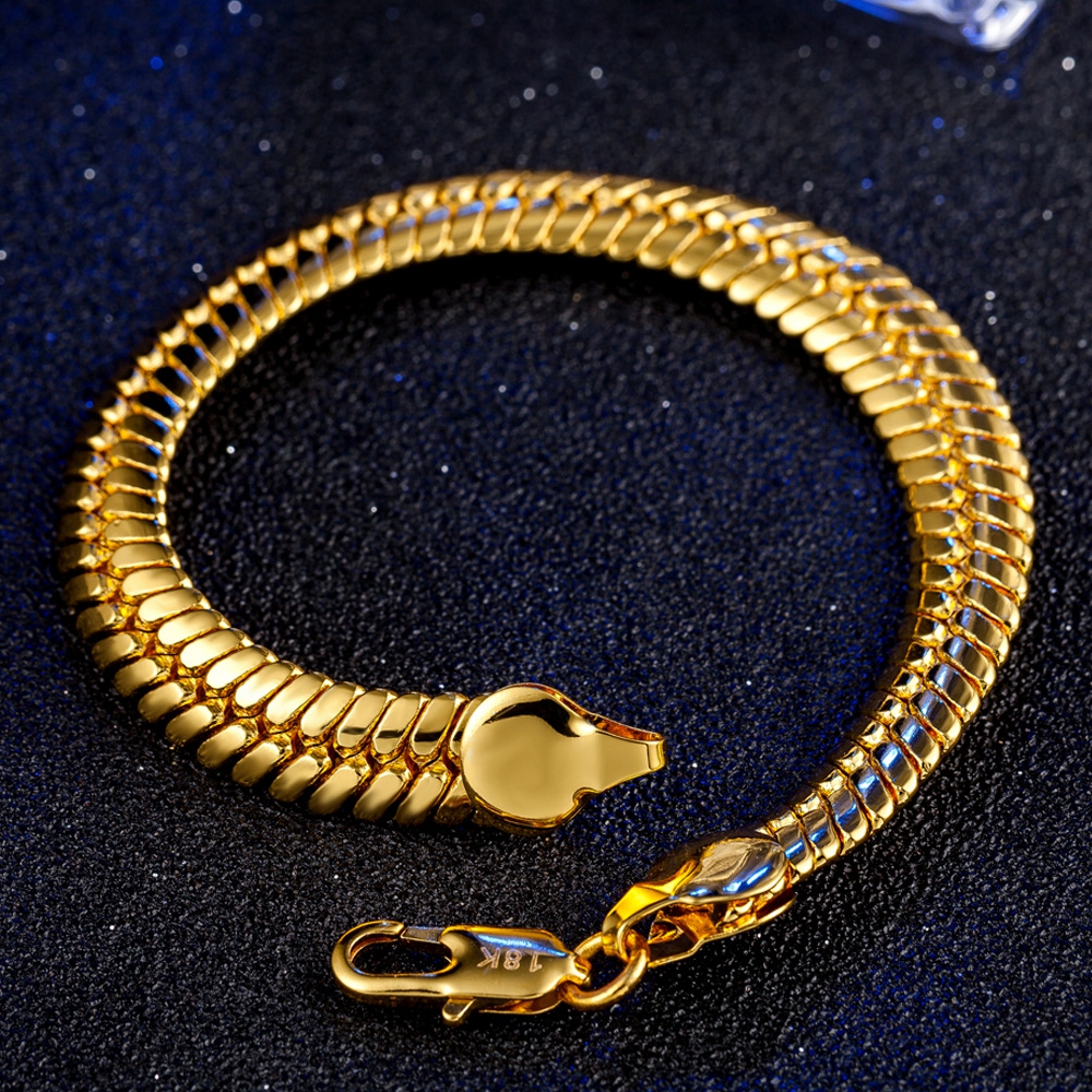Herringbone Bracelet Stamped Solid 18k Yellow Gold Filled Mens Bracelet Jewelry Gift 83 Inches Long