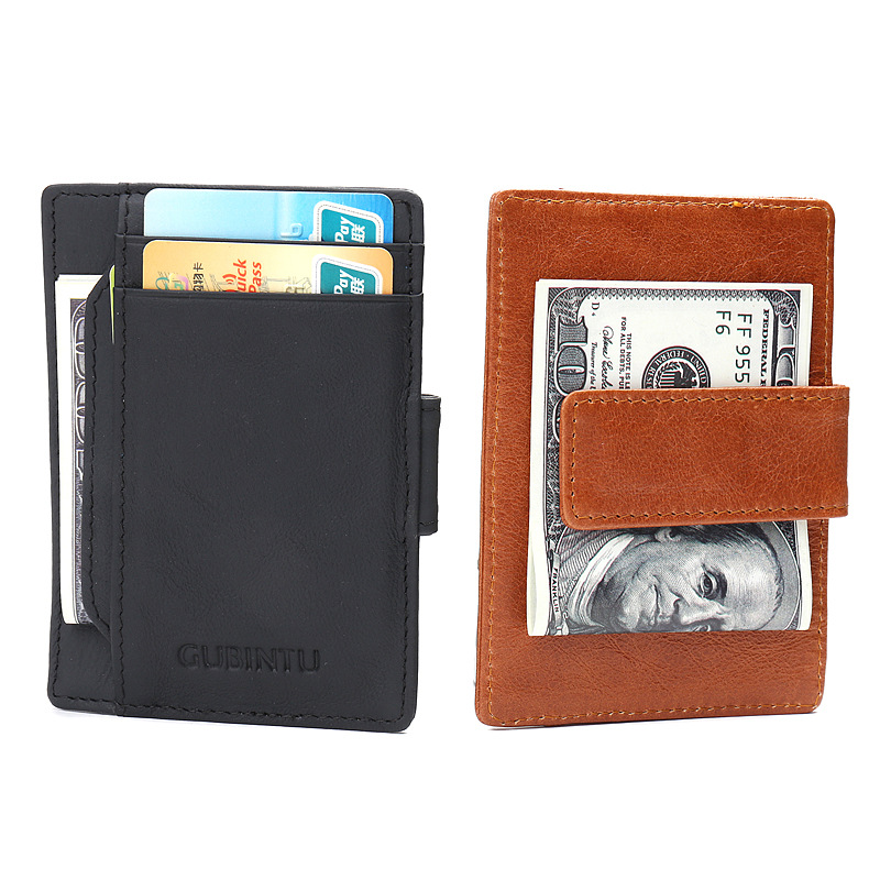 high quality fashion short ultra thin anti theft rfid magnet money clip designer top grain cowhide genuine leather men wallets