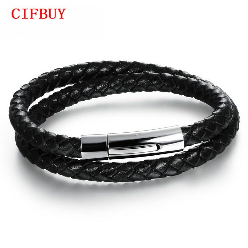 CIFBUY Double Layer Leather Bracelets Classical Handmade Leather Knitted + Stainless Steel Men Jewelry 20cm Long PH957, Golden;silver
CIFBUY Double Layer Leather Bracelets Classical Handmade Leather Knitted + Stainless Steel Men Jewelry 20cm Long PH957, Golden;silver