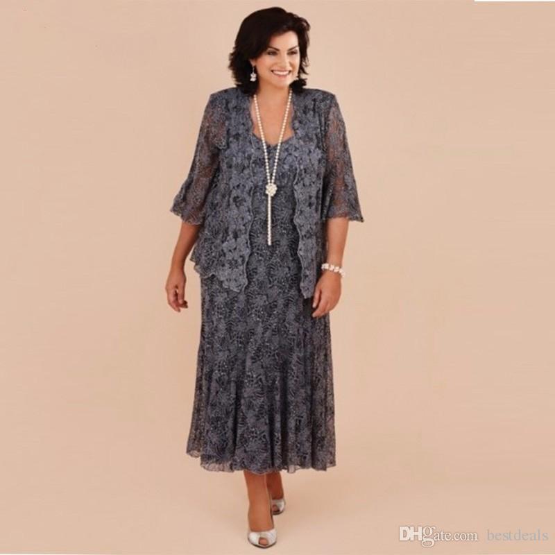 Plus Size Gray Lace Tea Length Mother of the Bride Dresses With Jacket Bride Mother Wedding Party Mother's Dresses Formal vestido de renda
Plus Size Gray Lace Tea Length Mother of the Bride Dresses With Jacket Bride Mother Wedding Party Mother's Dresses Formal vestido de renda