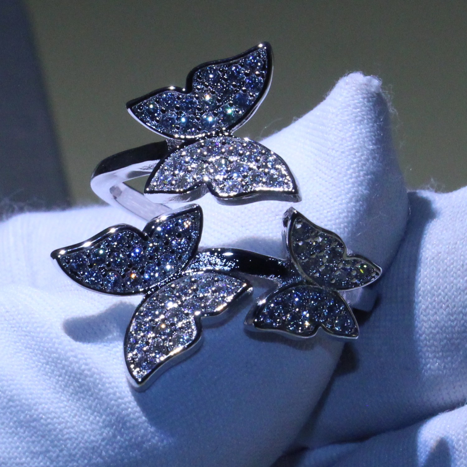 Open Ring for Women Luxury Jewelry 925 Sterling Silver White Clear 5A Adjustable Ring CZ Diamond Party Wedding Band Butterfly Rings Gift