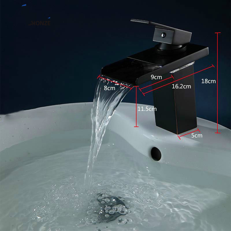 Black Water Powered LED Faucet Bathroom Basin Faucet Brass Mixer Tap Waterfall Faucets Cold Crane Basin Tap3330962