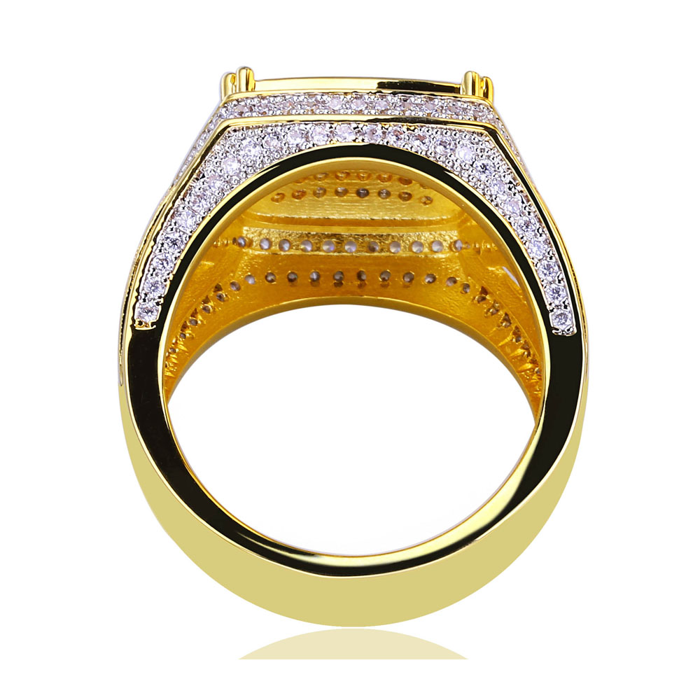 Vintage Copper Ring Shiny Micro Cubic Zirconia Real Gold Plated Rings Punk Finger Accessories For Men Hip Hop Rapper Jewelry Gift