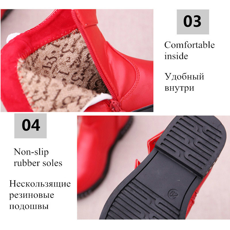 Girls Boots Autumn PU Leather Rubber Boot Fashion Round Toe Zip Bow Tie Princess Shoe Children Kids Winter Rubber Boot Shoes For Girl