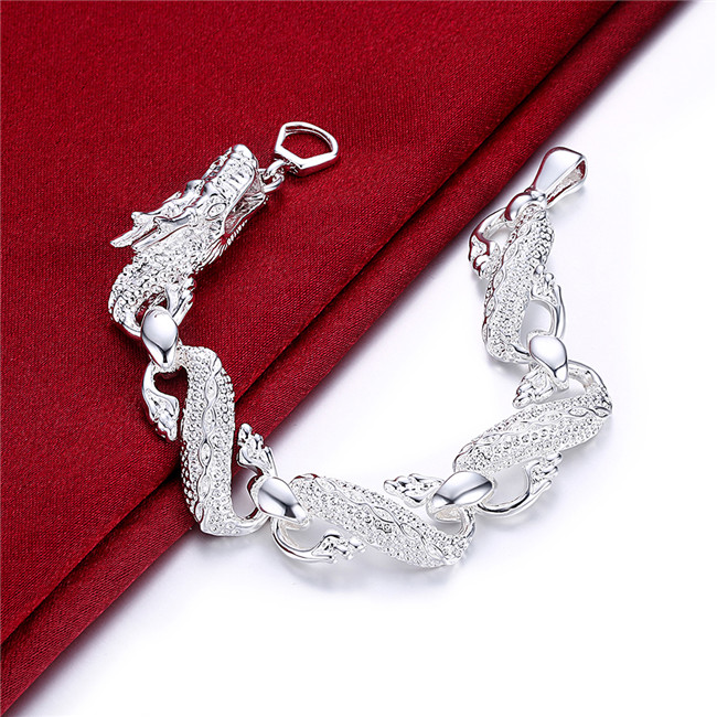 Big White Dragon Bracelet - Men's sterling silver plated bracelet ;Wedding gift ! men and women 925 silver bracelet SPB036
