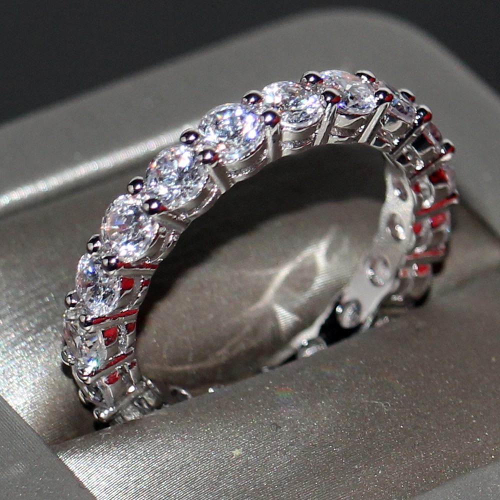 Brand Desgin Drop Shipping Luxury Jewelry 925 Sterling Silver Full 5A Cubic Zirconia Enternity Women Wedding Engagement Band Circle Ring