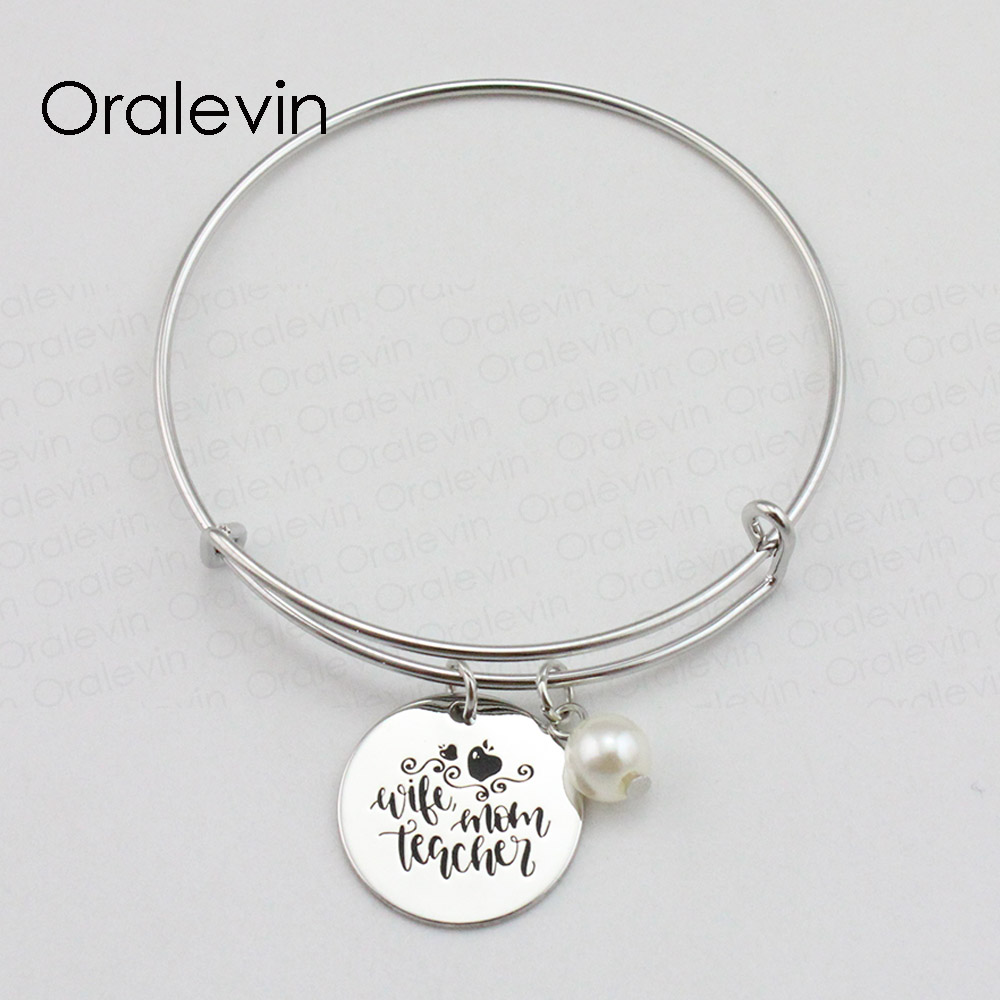 WIFE MOM TEACHER Inspirational Hand Stamped Engraved Custom Charm Pendant Expandable Bracelet Bangle Handmade Jewelry,10Pcs/Lot, #LN2065B, Golden;silver
WIFE MOM TEACHER Inspirational Hand Stamped Engraved Custom Charm Pendant Expandable Bracelet Bangle Handmade Jewelry,10Pcs/Lot, #LN2065B, Golden;silver