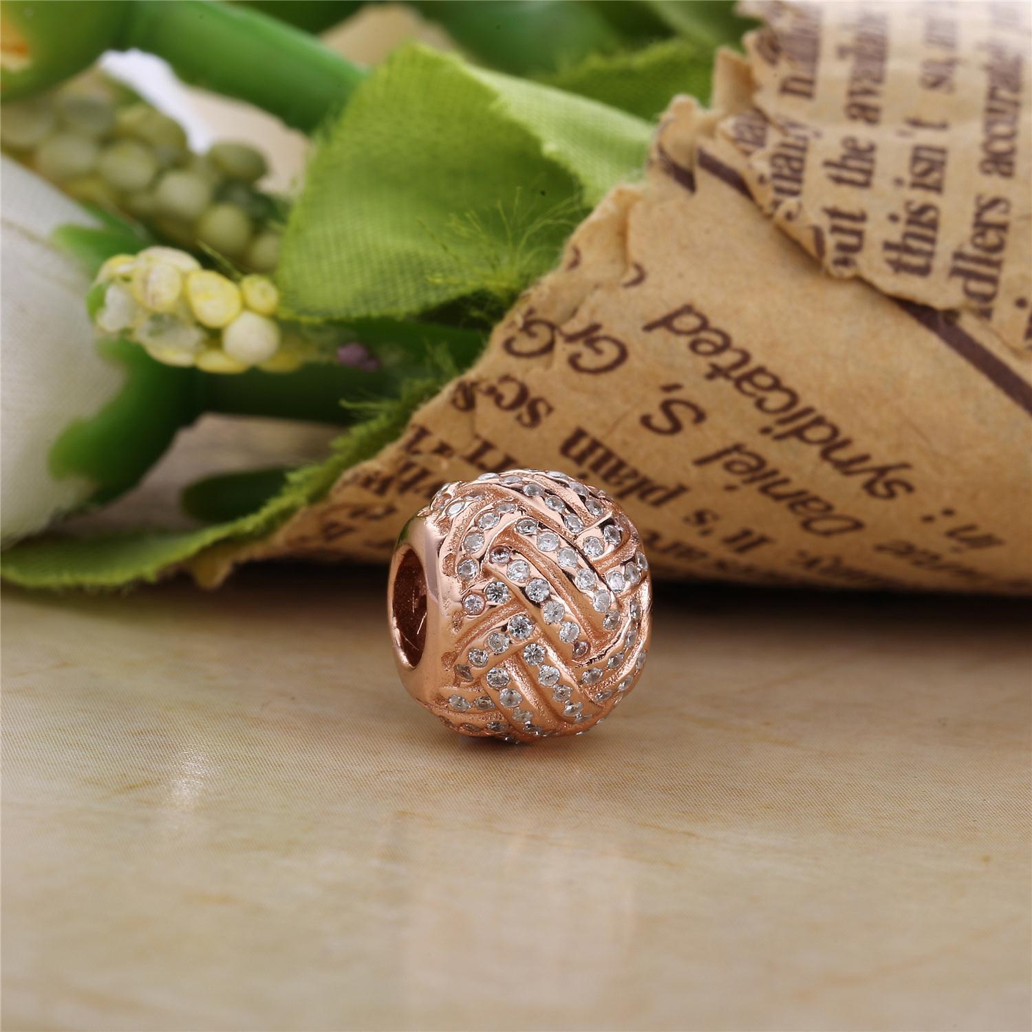 18CT Rose Gold Plated Over 925 Sterling Silver Charm Bead Fits European Jewelry Bracelets and Necklaces