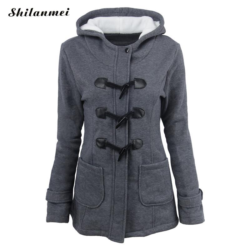 Wholesale-Horn button Jacket coat Winter Autumn women slim plus size warm Medium long hooded OverCoat 6XL 5XL 6 colors jacket for women