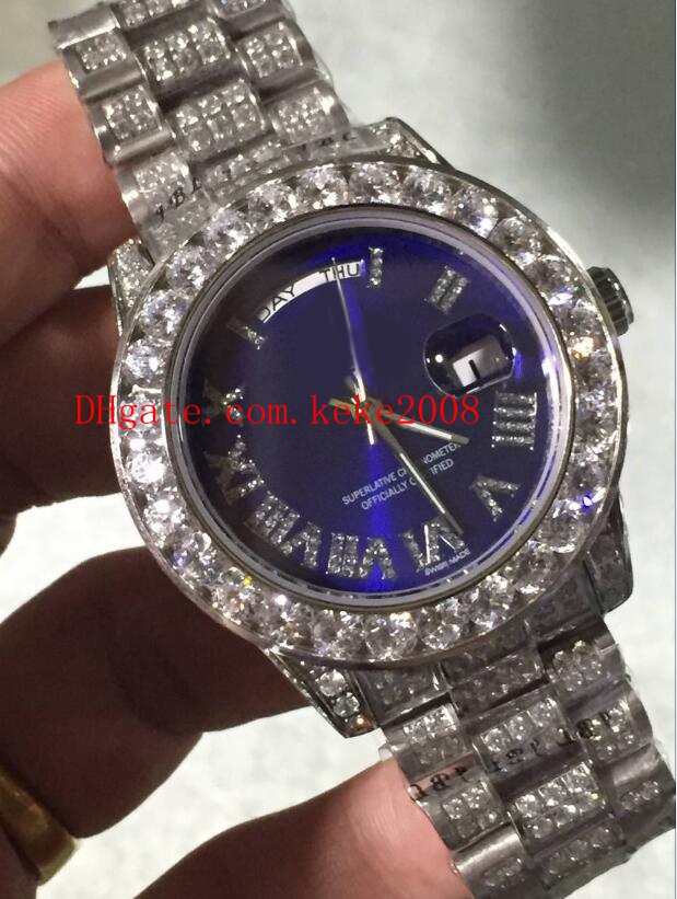 Fashion Wristwatches Blue 41mm DAY DATE Diamond Roman Dial Platinum Full Diamond Bracelet 2813 2836 Mechanical Automatic Mens Watch Watch
Fashion Wristwatches Blue 41mm DAY DATE Diamond Roman Dial Platinum Full Diamond Bracelet 2813 2836 Mechanical Automatic Mens Watch Watch