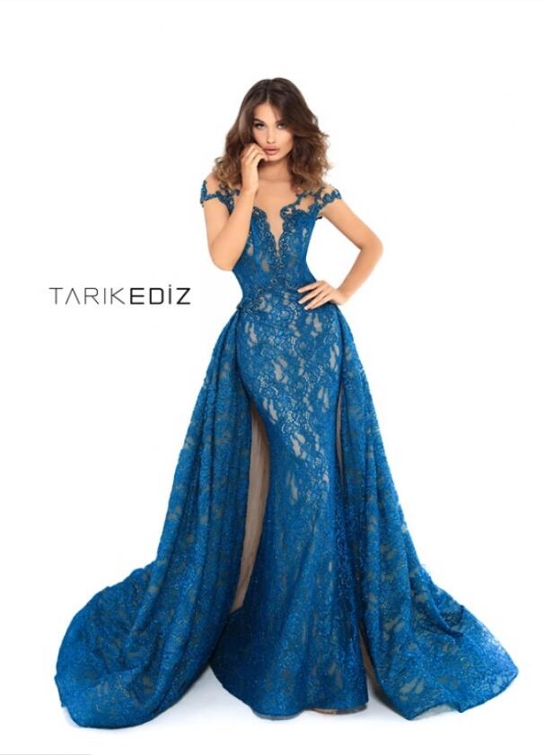 Sexy Mermaid Prom Dresses With Detachable Train Sheer Jewel Neck Cap Sleeve Lace Evening Dress Party Wear Custom Made Plus Size Formal Gowns