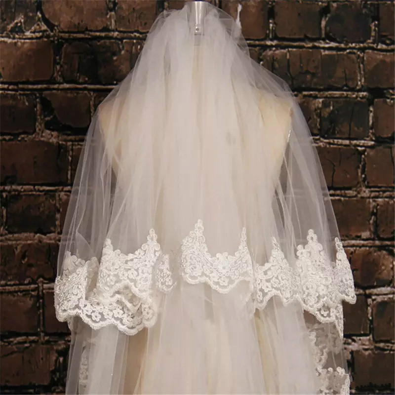 White Ivory Wedding Veils 5M Length Three Meters Width Lace Appliqued Lace Wedding Veil Two Layers Long Bridal Veil Wedding Hair Accessories