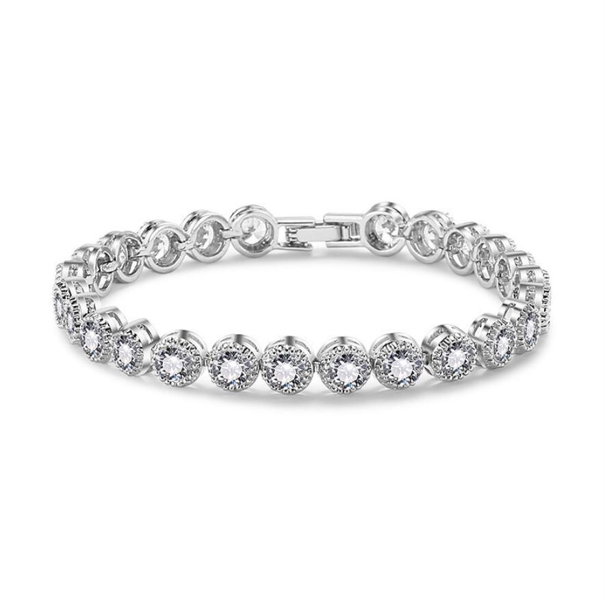 Roma Bracelet Clsssical Luxury Jewelry 18K White&Rose Gold Filled Round Cut CZ Crystal Diamond Promise Cool Women Bracelet For Lovers'Gift