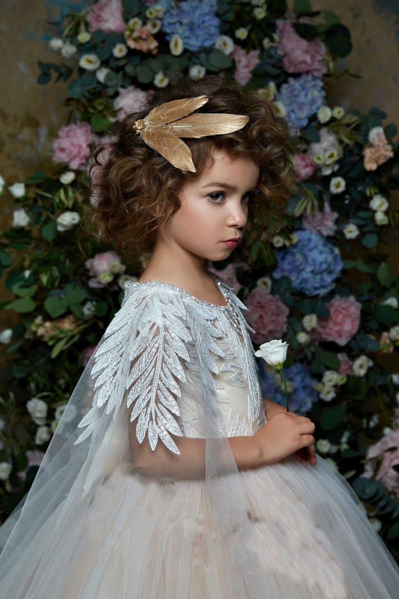 pentelei flower girl dresses for weddings with wrap lace appliqued beads little kids baby gowns cheap long communion dress