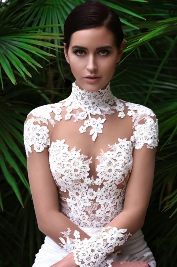 High Neck Crystal Design Sexy Mermaid Wedding Dresses See Through Back Long Sleeve Fitted Cheap Bridal Gowns With Sweep Train Mm44 0510