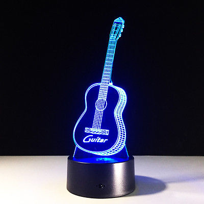 3D illusion Night Light Lamp Touch Switch Colorful Guitar Musical Instrument #R42