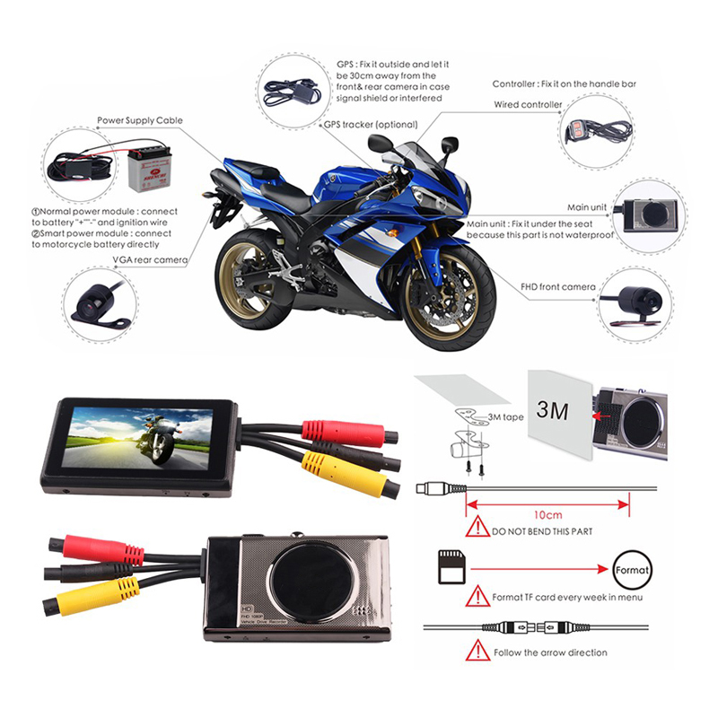 3.0 inch TFT Motorcycle Dual Lens Full HD 1080P DVR Camera Video Recorder Waterproof Motor Camcorders