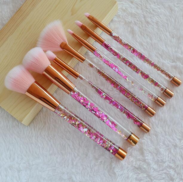 Professional Makeup brushes 7pcs set crystal liquid quicksand handle / crystal diamond handle makeup tools with PVC bag drop shipping