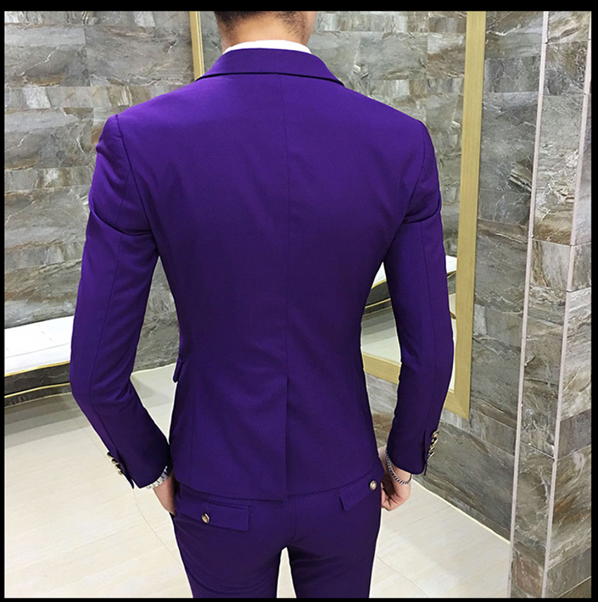 Purple Men Wedding Tuxedos Notch Lapel Center Vent Groom Tuxedos Excellent Men Dinner Prom Blazer 3 Piece Suit(Jacket+Pants+Tie+Vest) 779