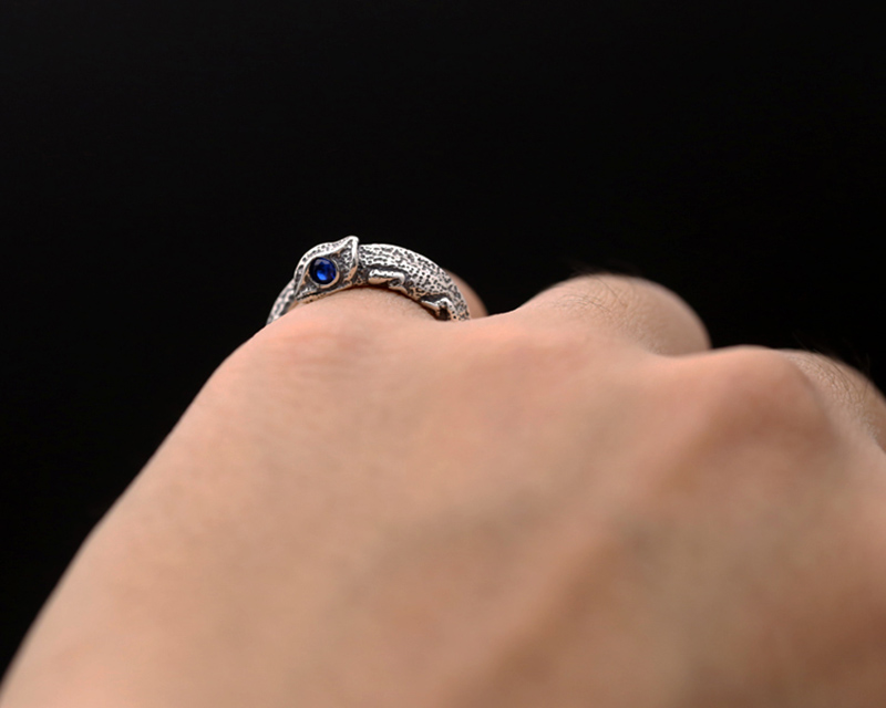 whole saleCreative 2 Colors Chameleon Ring Adjustable Lizard Tail Rings Opening 925 Sterling Silver Jewelry for Men or Women Wedding Ring