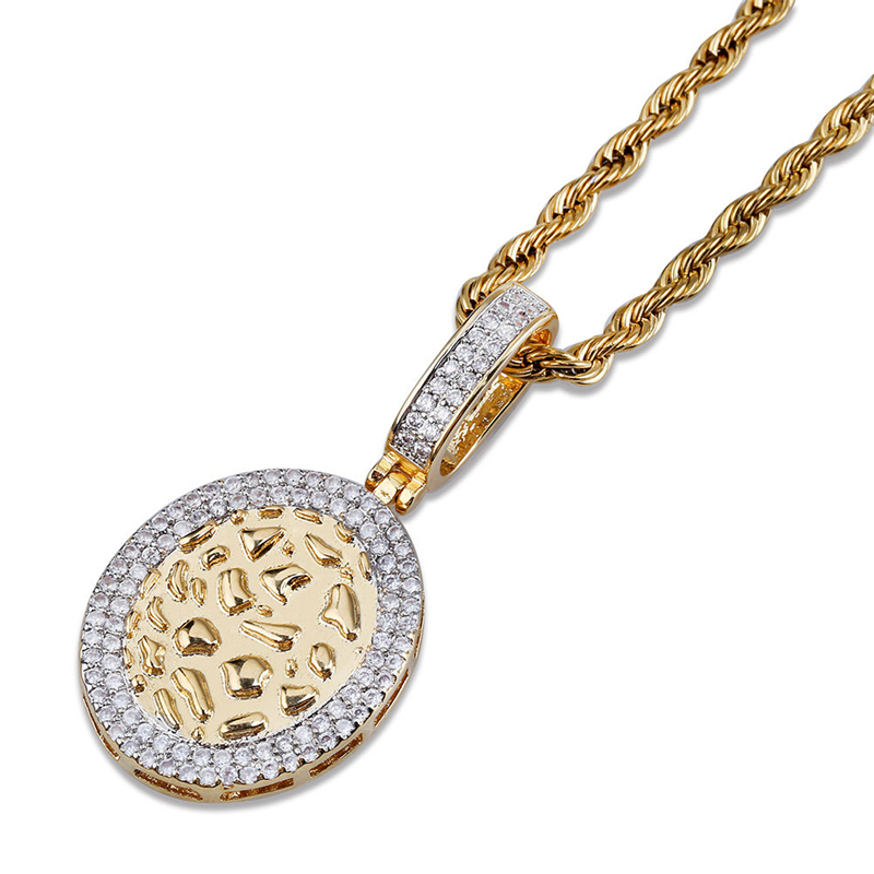 Men Fashion Hip Hop Necklace Jewelry Gold Plated CZ Round Brick Pendant Necklace for Men Women Nice Gift