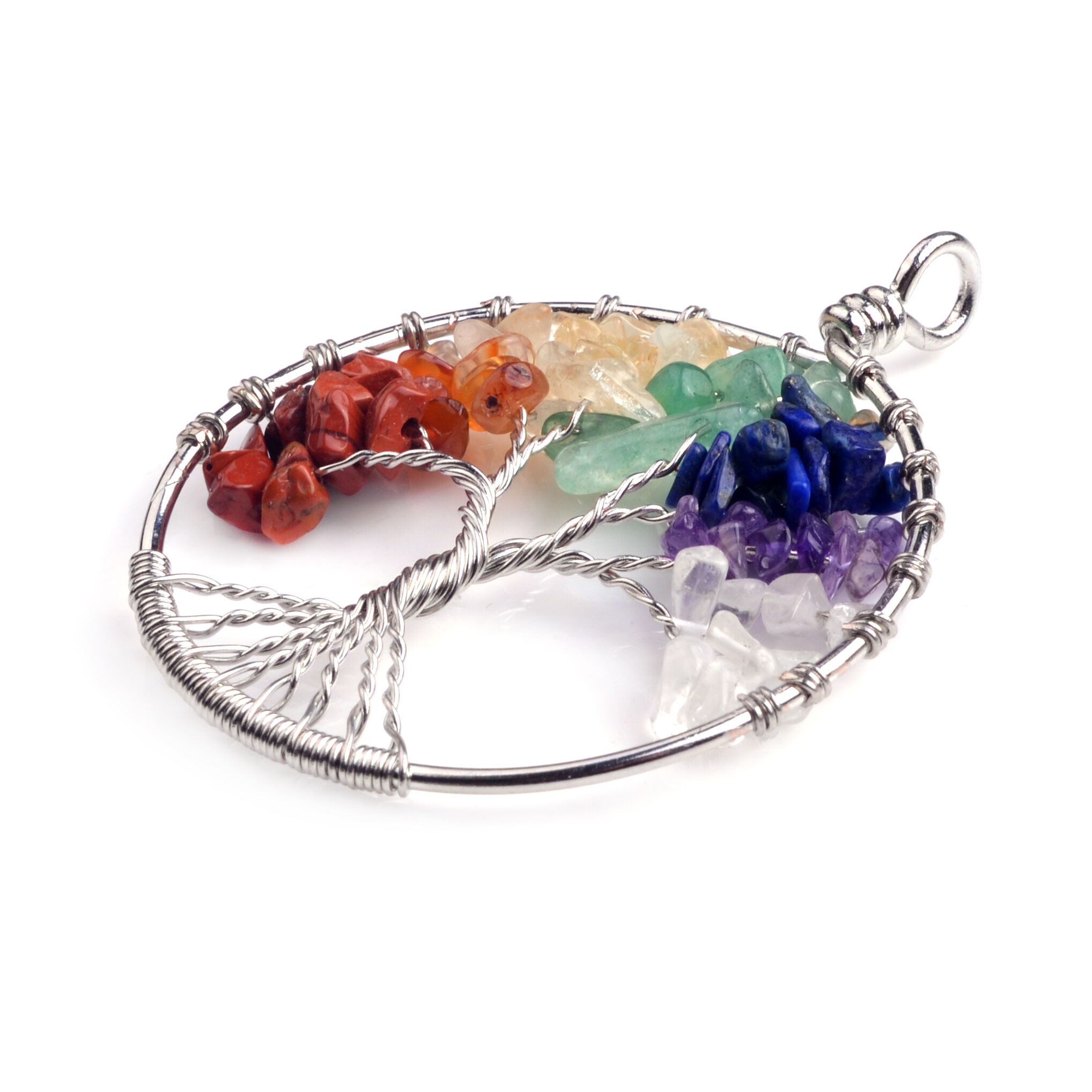 12pc/set Tree of life necklace 7 chakra stone beads natural amethyst sterling-silver-jewelry chain choker necklace pendant for woman gift