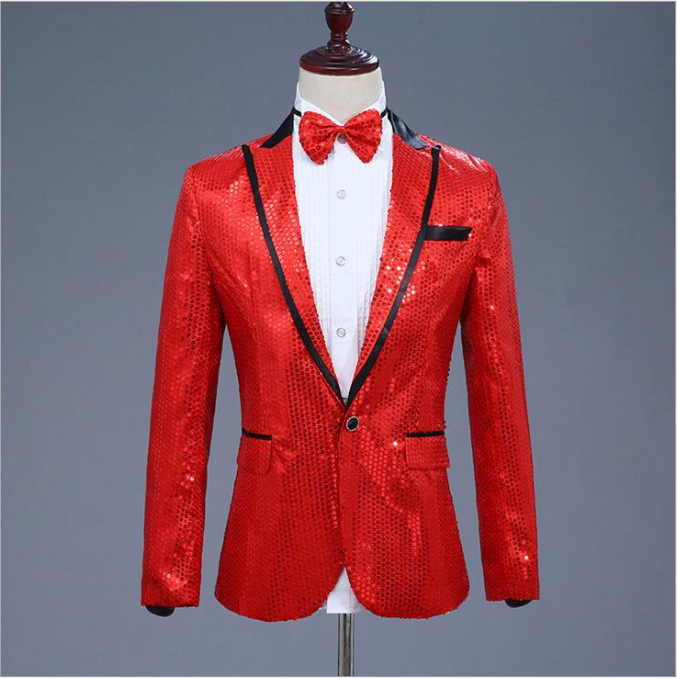 Men Sequin Suits Blazers Seven Colours Costume Jackets Nightclub Singer Suits Coats Peaked Lapel One Button Presenter Costume For Sale
