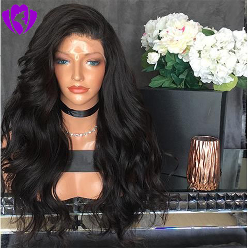 Heat Resistant 10-30Inches Long Black Wig Synthetic Lace Front Wig With Baby Hair 180% Density Body Wave Wigs For Black Women