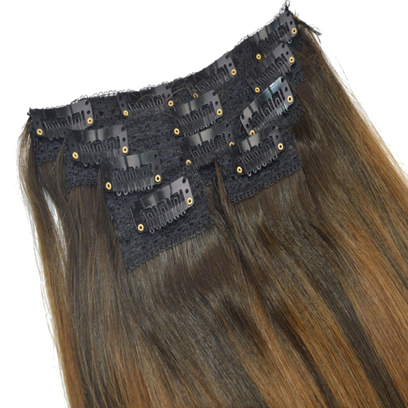 Straight Hair 7Pcs 120G Color #2 Fading To #6 Ombre Balayage Extensions High Quality Brazilian Hair Clip In Hair Extensions